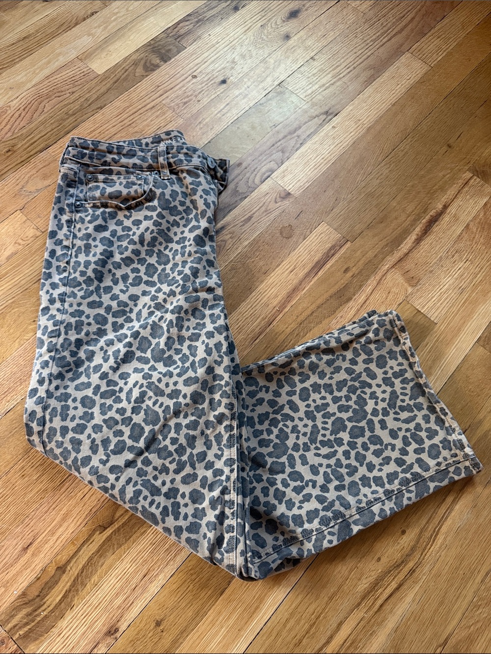 American Eagle Outfitters Taupe Jeans with Leopard Print